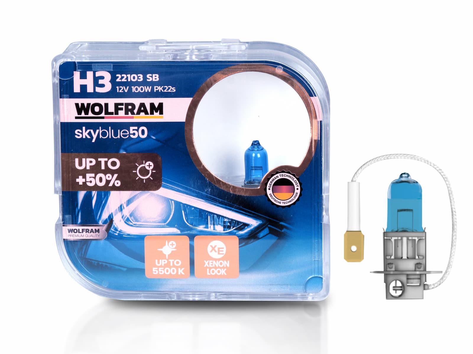 Wolfram H3 Ampul Sky Blue Beyaz Işık 12V 100W