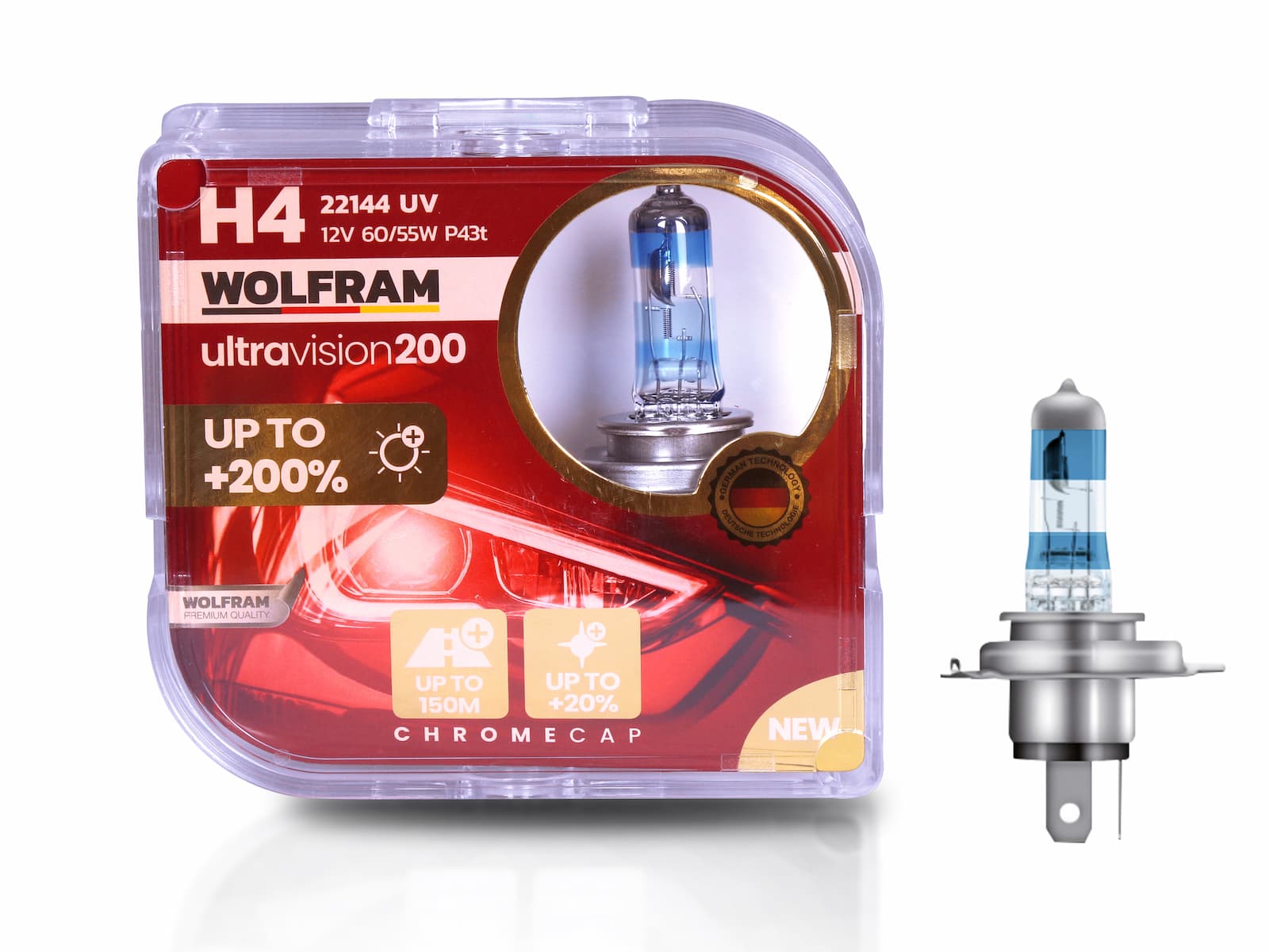 Wolfram H4 Ampul Ultra Vision +%200 Fazla +%20 Beyaz Işık 12V 60/55W