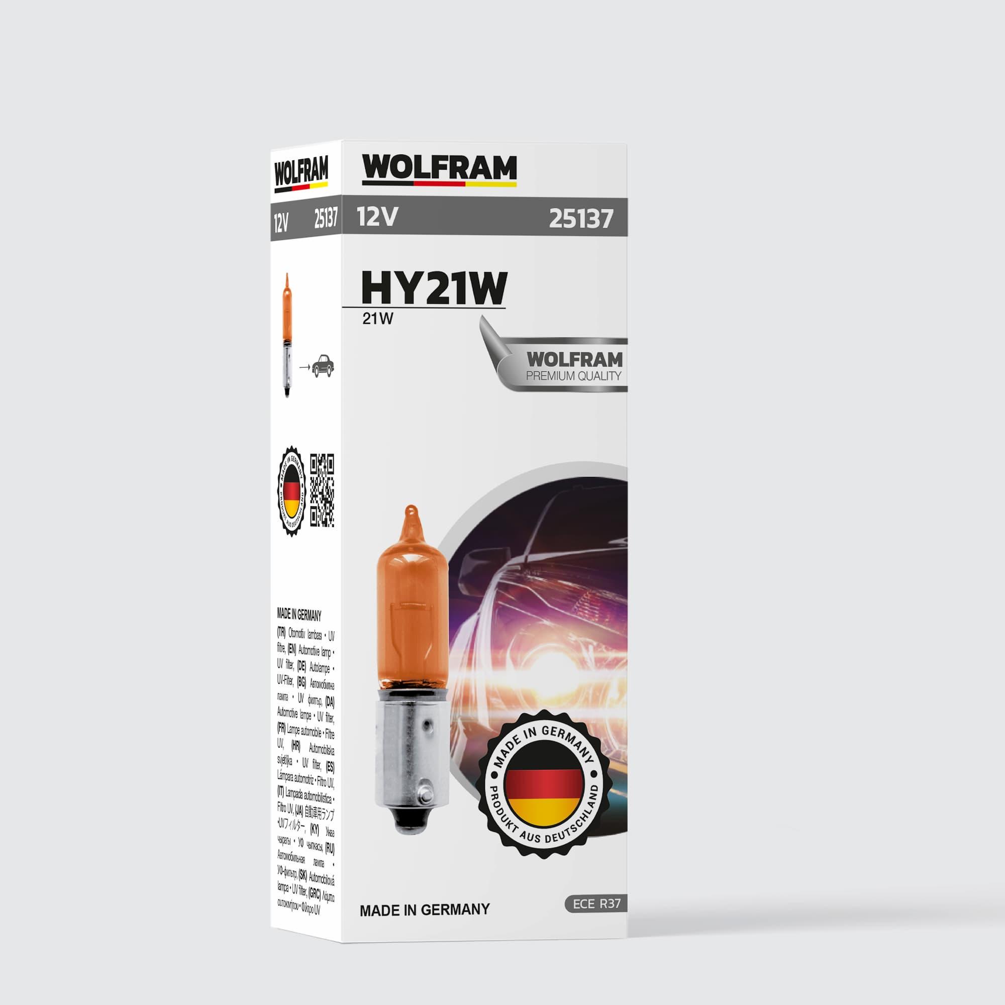 Wolfram HY21 Civalı Mercekli Amber Sarı 12V 21W