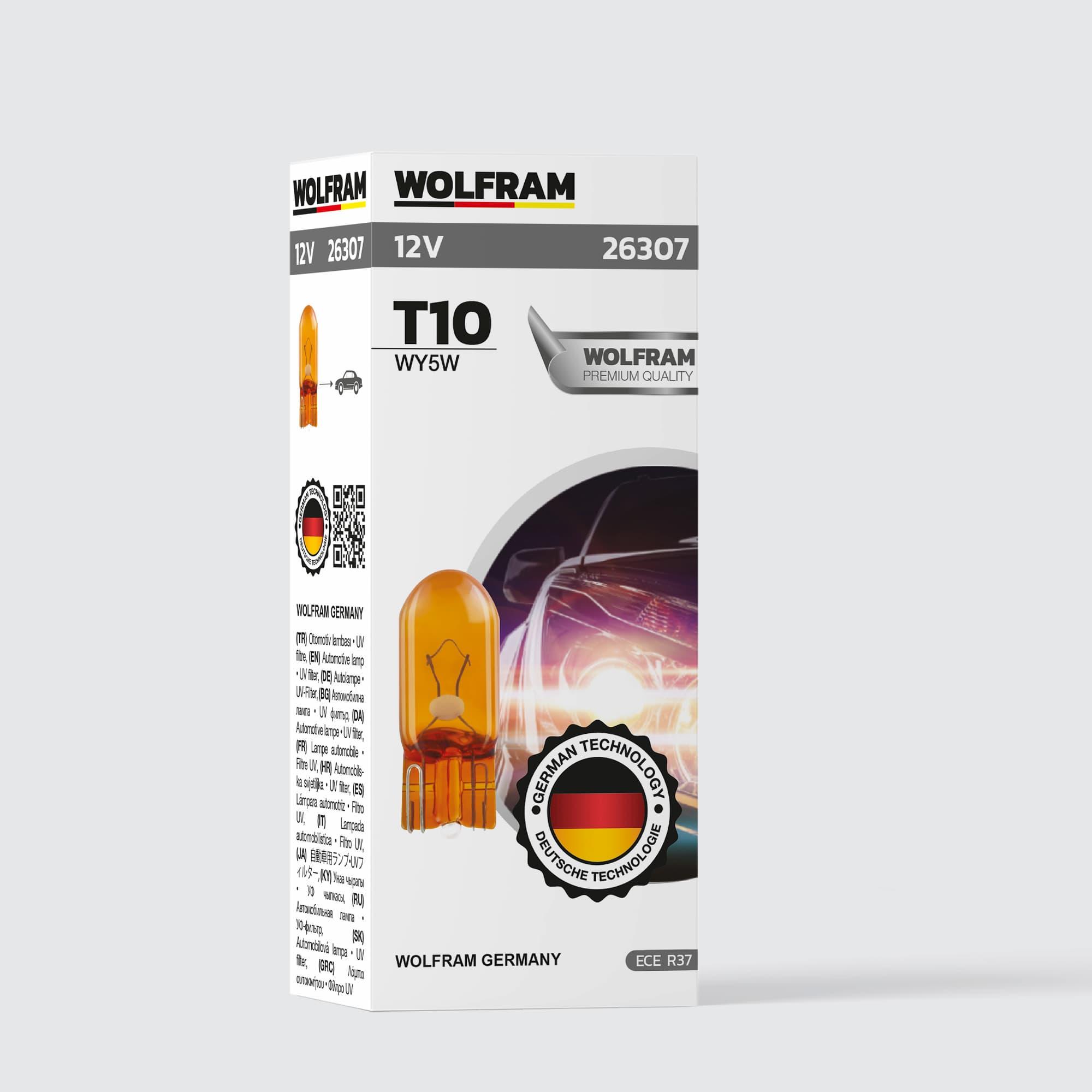 Wolfram T10 Ampul T10 Orta Dipsiz Sarı Ampul 12V 5W