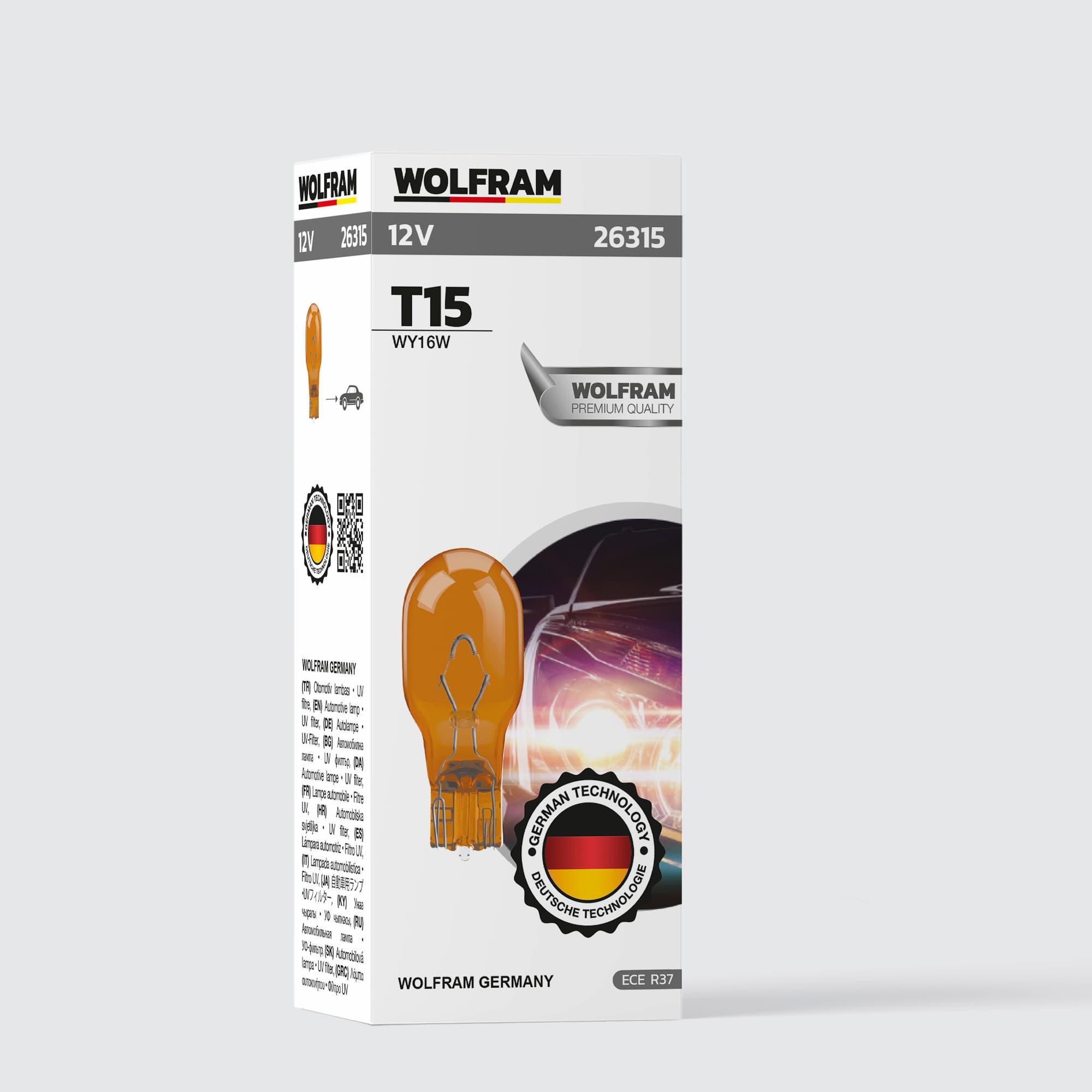 Wolfram T15 Ampul T15 Büyük Dipsiz Sarı Ampul 12V 16W
