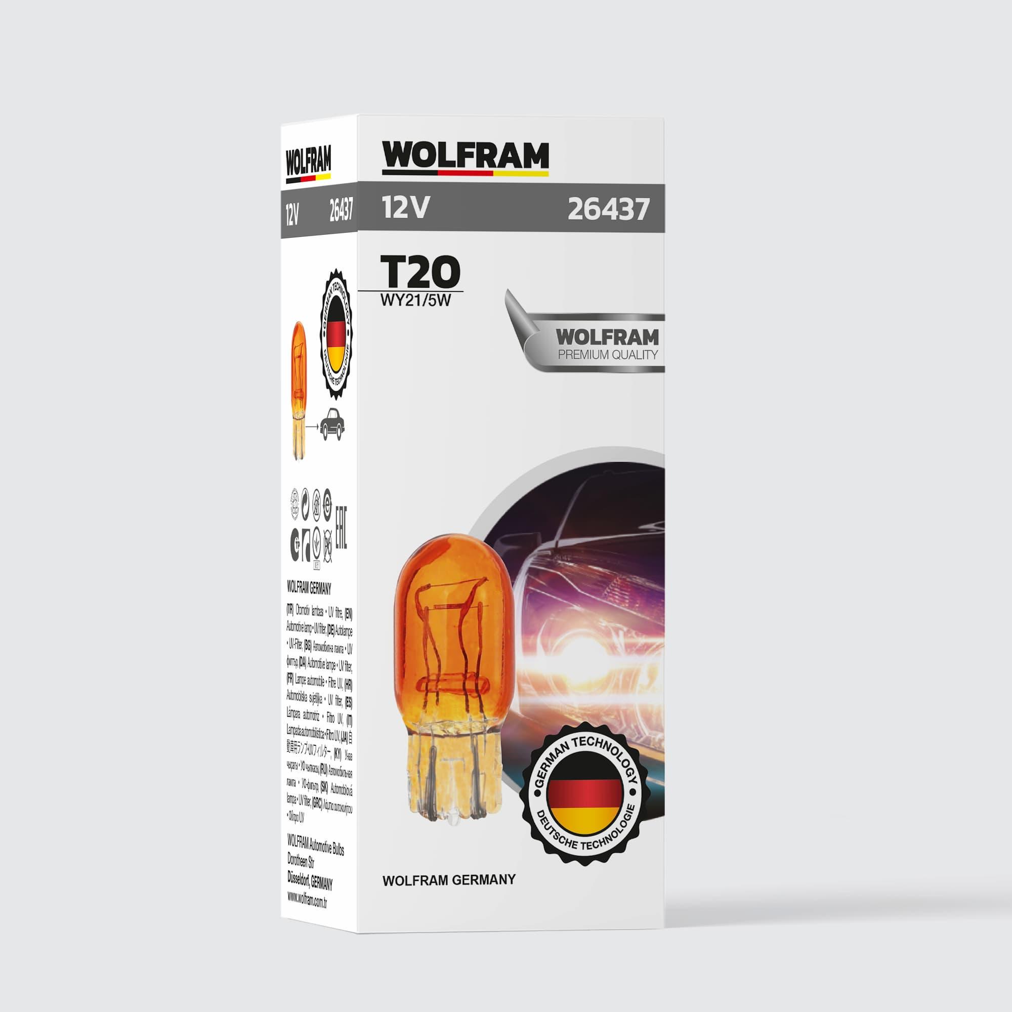 Wolfram T20 Ampul T20 Jumbo Dipsiz Ampul Çiftli Sarı 12V 21/5W