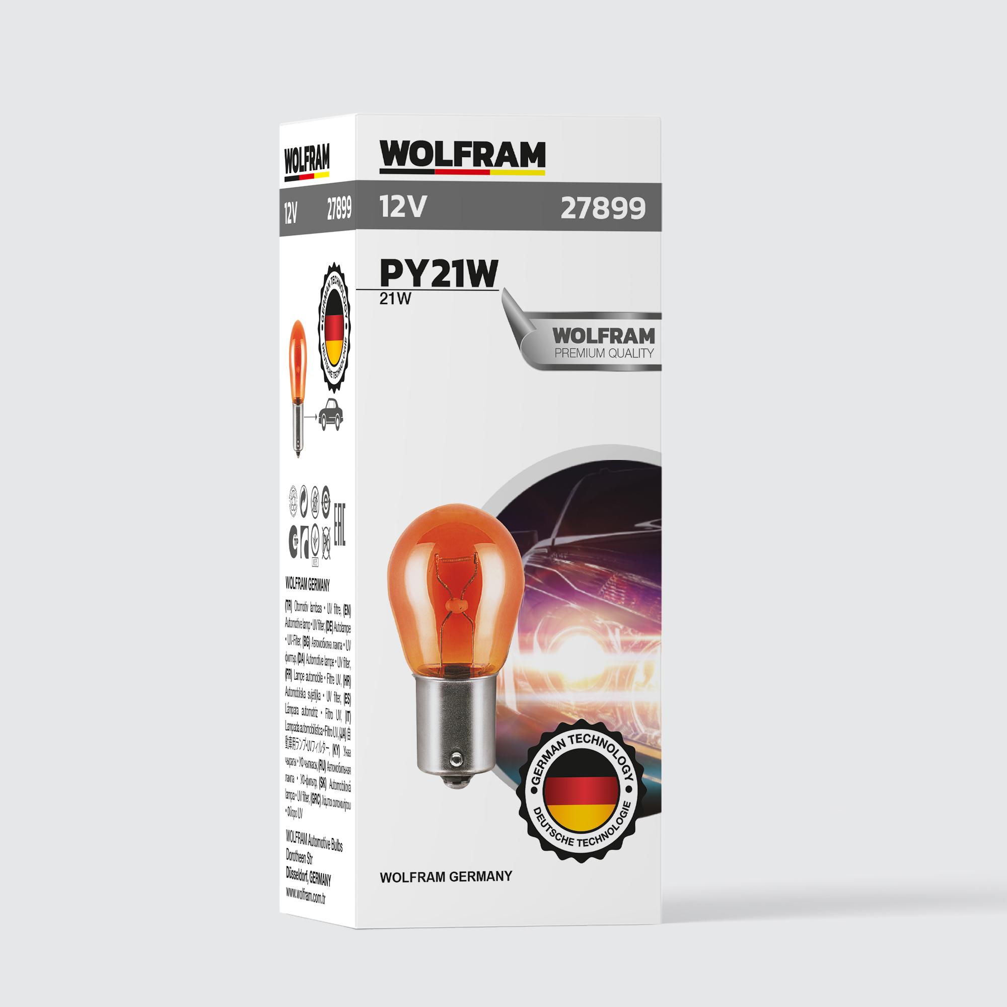 Wolfram PR21W Ampul 93 Düz Tırnak Sarı 12V 21W