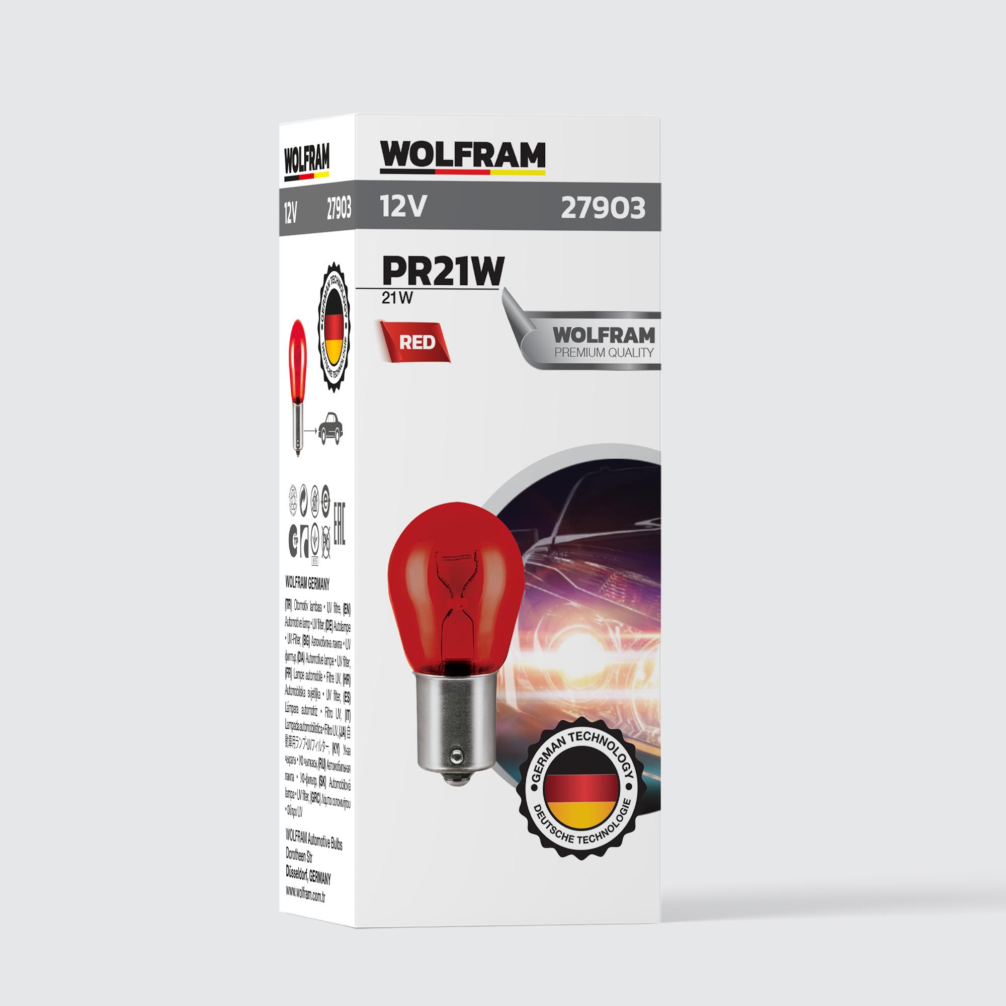 Wolfram PR21W Ampul 93 Yan Tırnak Kırmızı 12V 21W