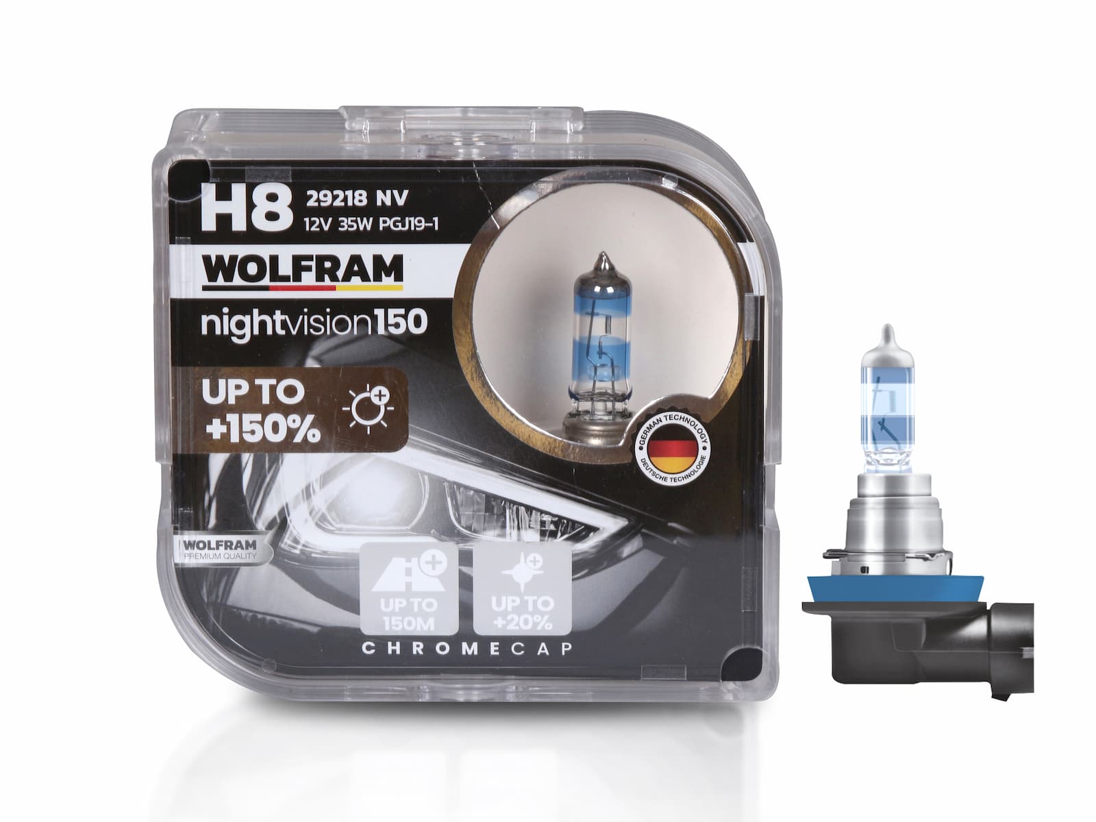 Wolfram H8 Ampul NV +%150 Fazla Işık ve %20 Beyaz Işık 12V 35W