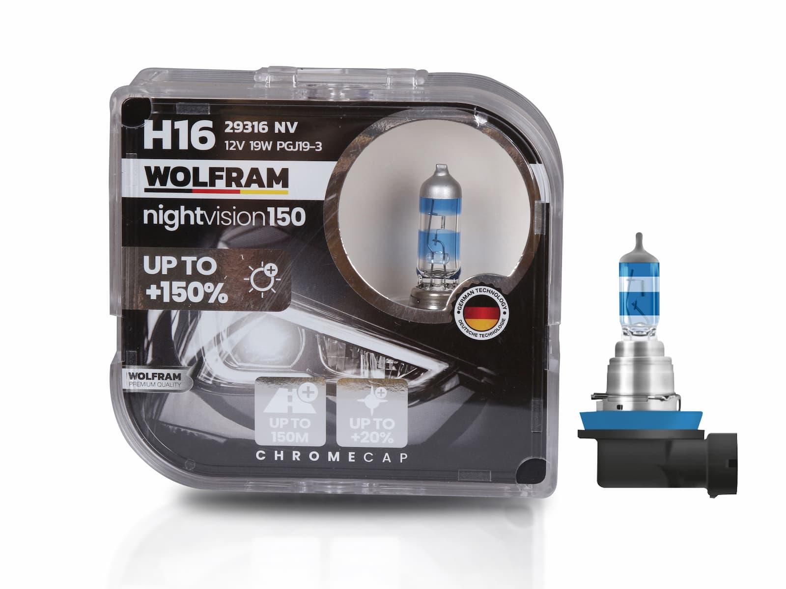 Wolfram H16 Ampul NV +%150 Fazla Işık ve %20 Beyaz Işık 12V 19W