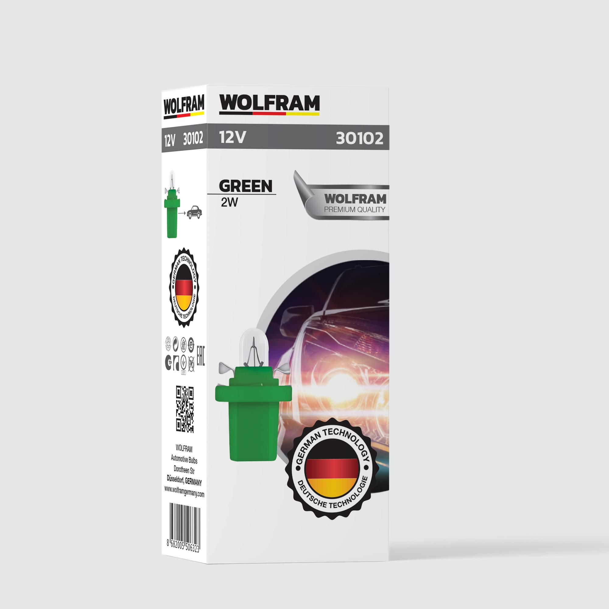 Wolfram MF Duylu Gösterge Ampulü Yeşil 12V 2W