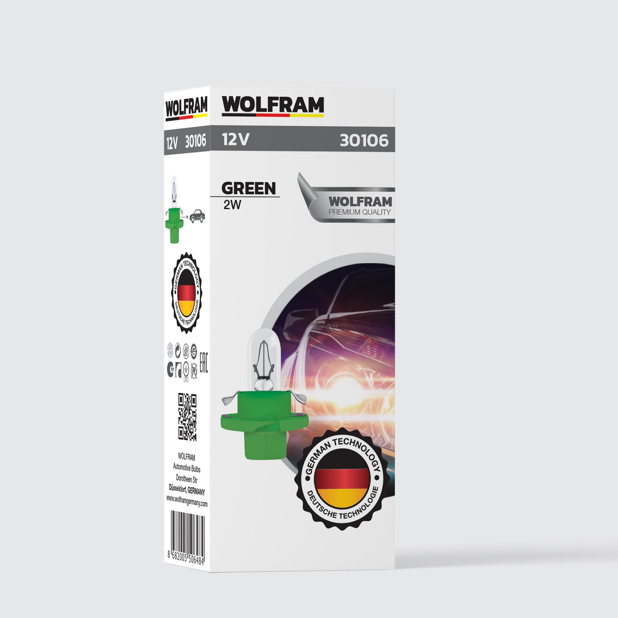 Wolfram MFX6 Duylu Gösterge Ampulü Yeşil 12V 2W