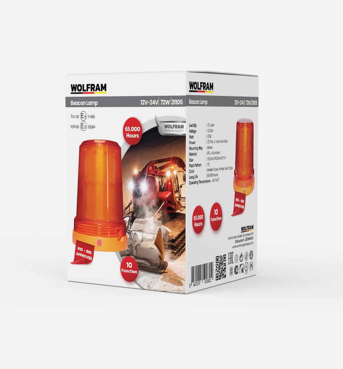 Wolfram Led Tepe Döner İkaz Lambası 10 Fonksiyonlu 12/24V E-Belgeli 72W