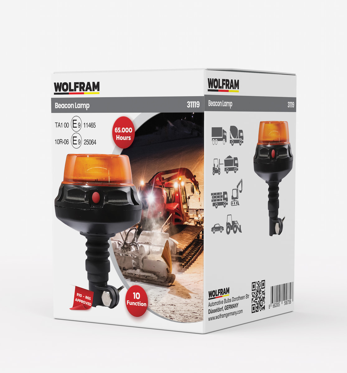 Wolfram Led Tepe Döner İkaz Lambası Cıvatalı 10 Fonksiyon E9-Belgeli