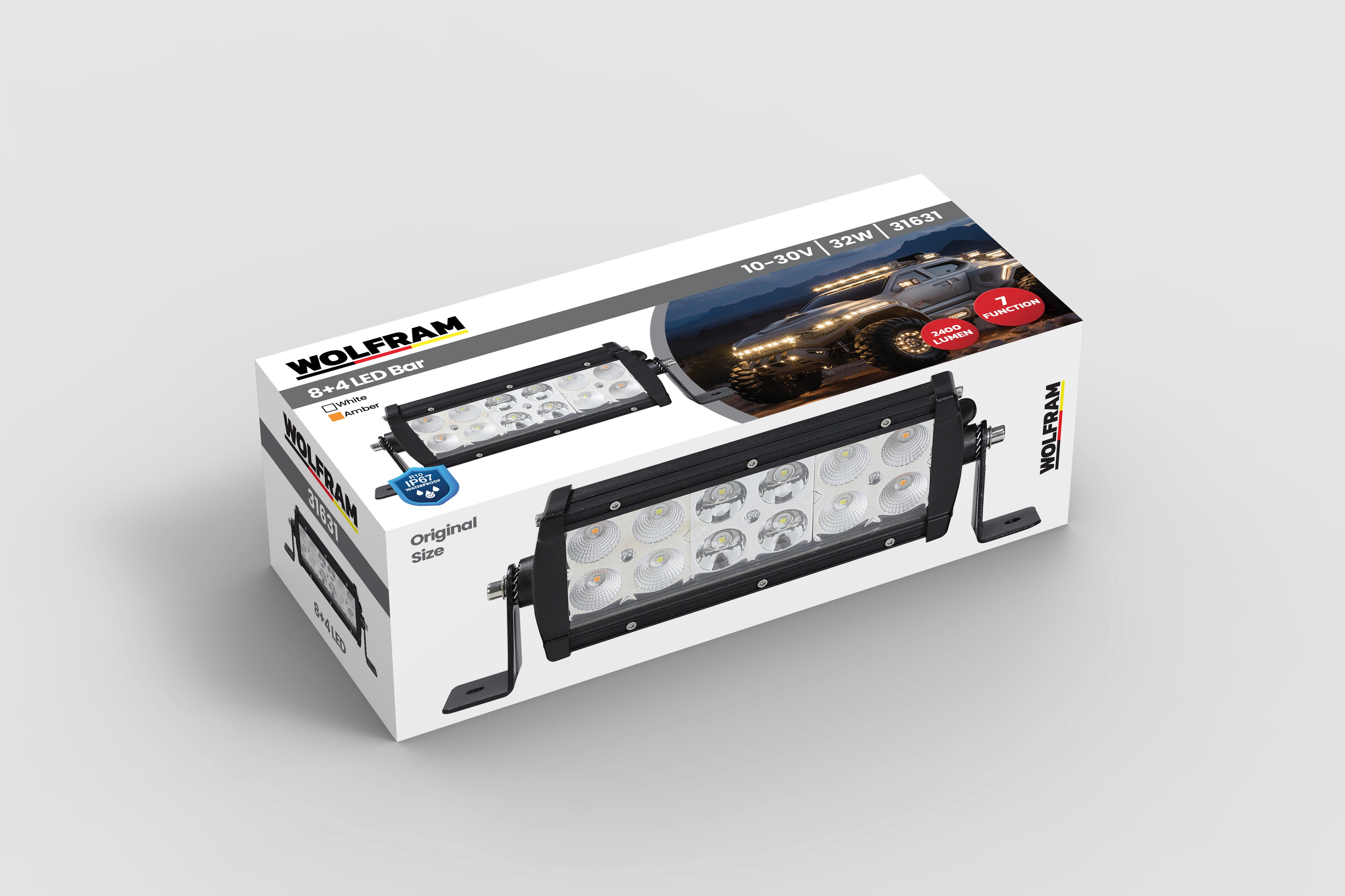Wolfram Led Bar Beyaz Işık + Amber Işık 7 Fonksiyon Çakarlı 19 cm 12/24V E-Belgeli 32W