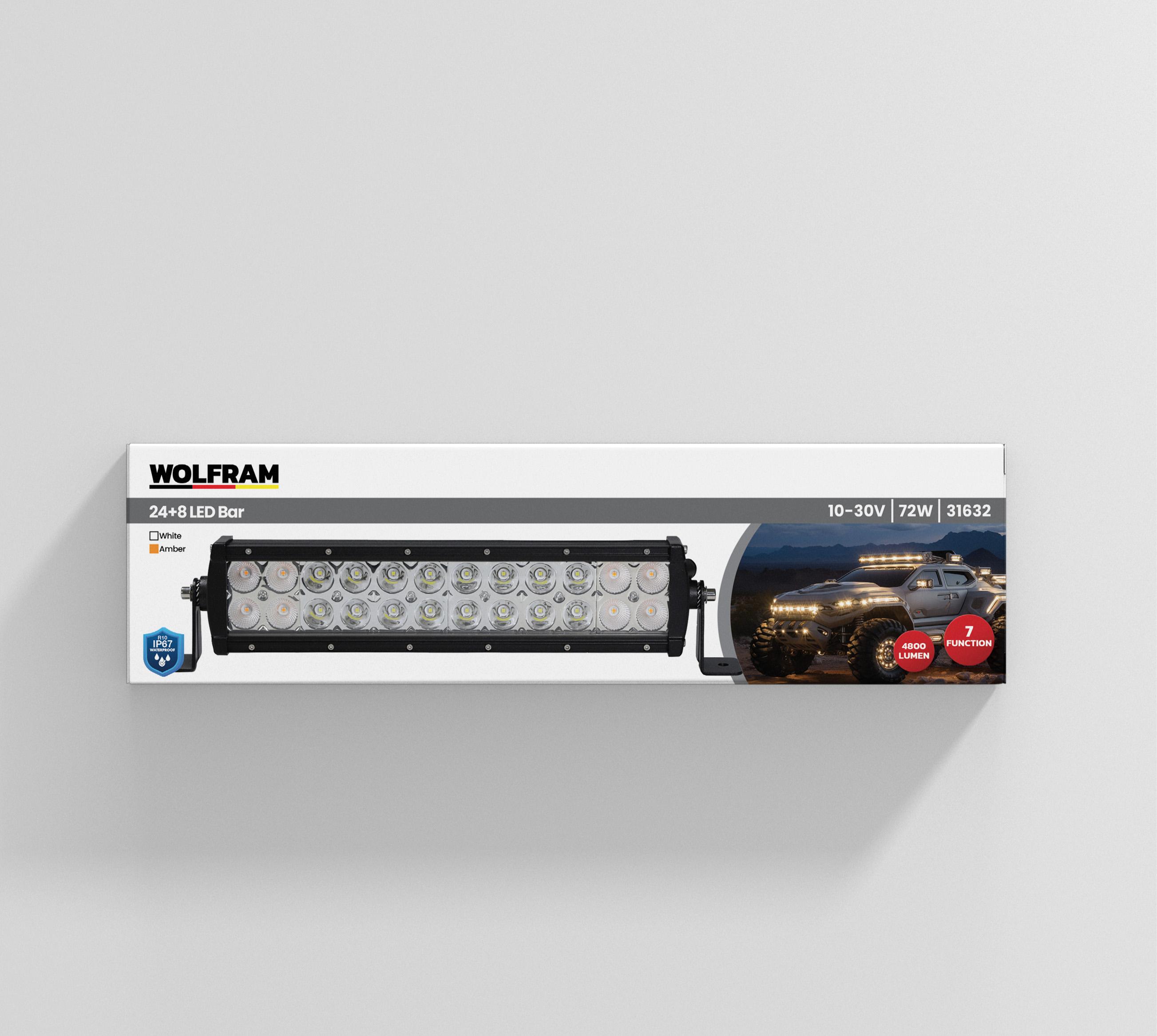 Wolfram Led Bar Beyaz Işık + Amber Işık 7 Fonksiyon Çakarlı 32 cm 12/24V E-Belgeli 72W