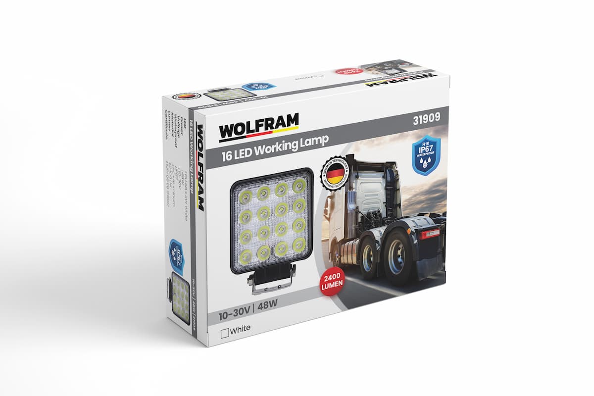 Wolfram Led Kare Çalışma Lambası 16 Led 10/30V E-Belgeli 48W