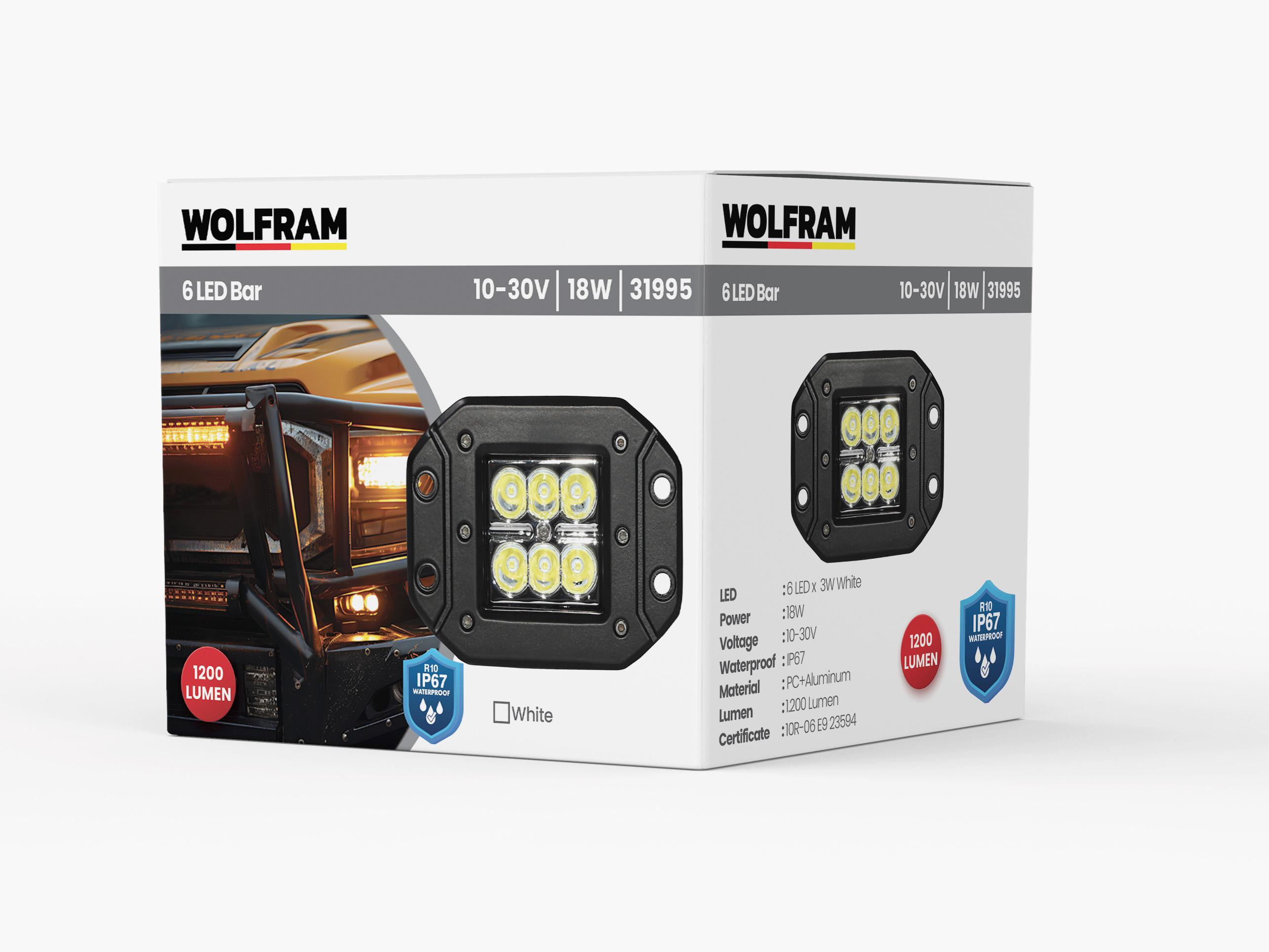 Wolfram Led Arka Tampon Off-Road Lambası Beyaz Gömme Bağlantılı 10/30V E-Belgeli 18W