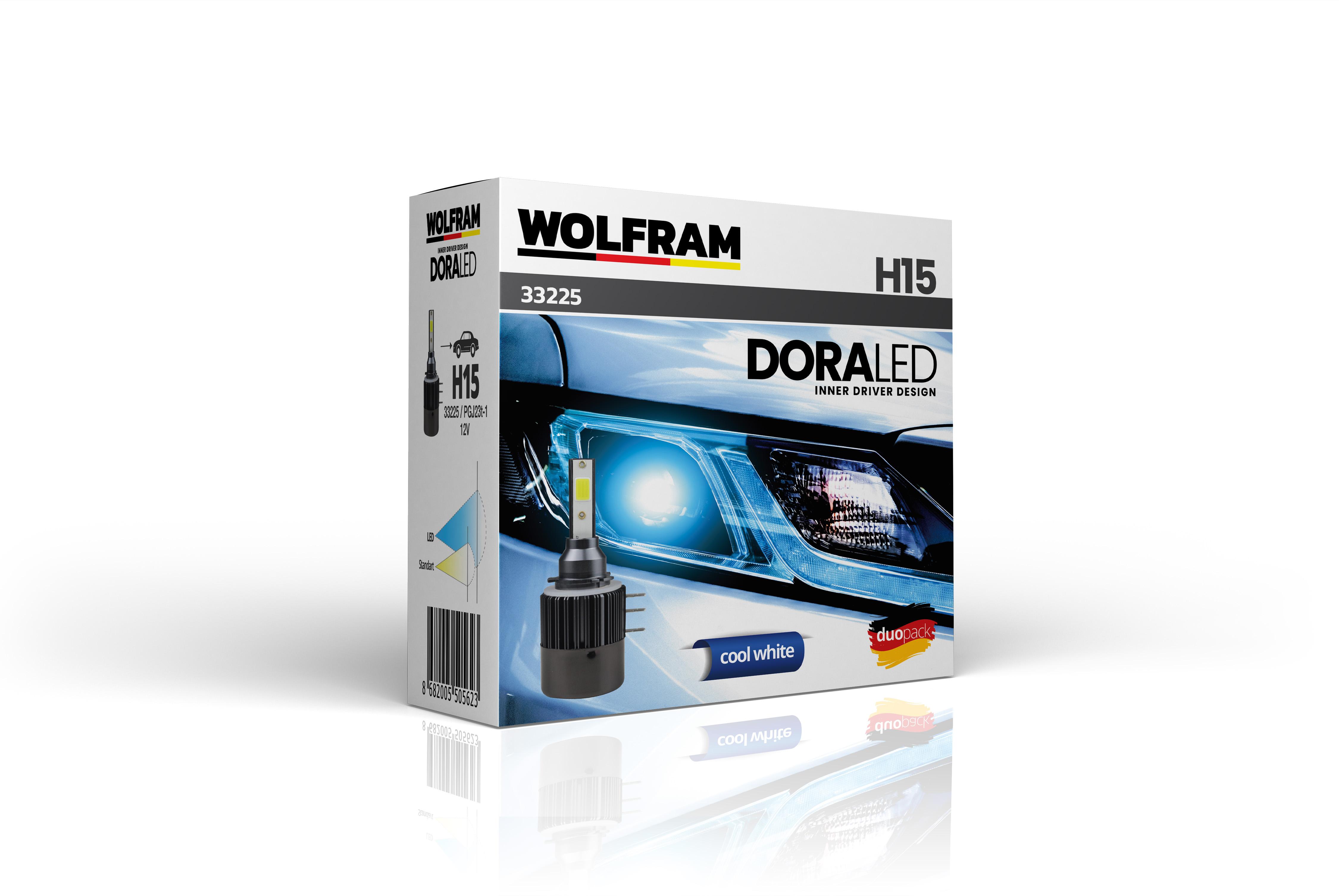 Wolfram H15 Led Xenon Kısa-Uzun Ampul Fansız 6500K Dora Serisi 12V 19W