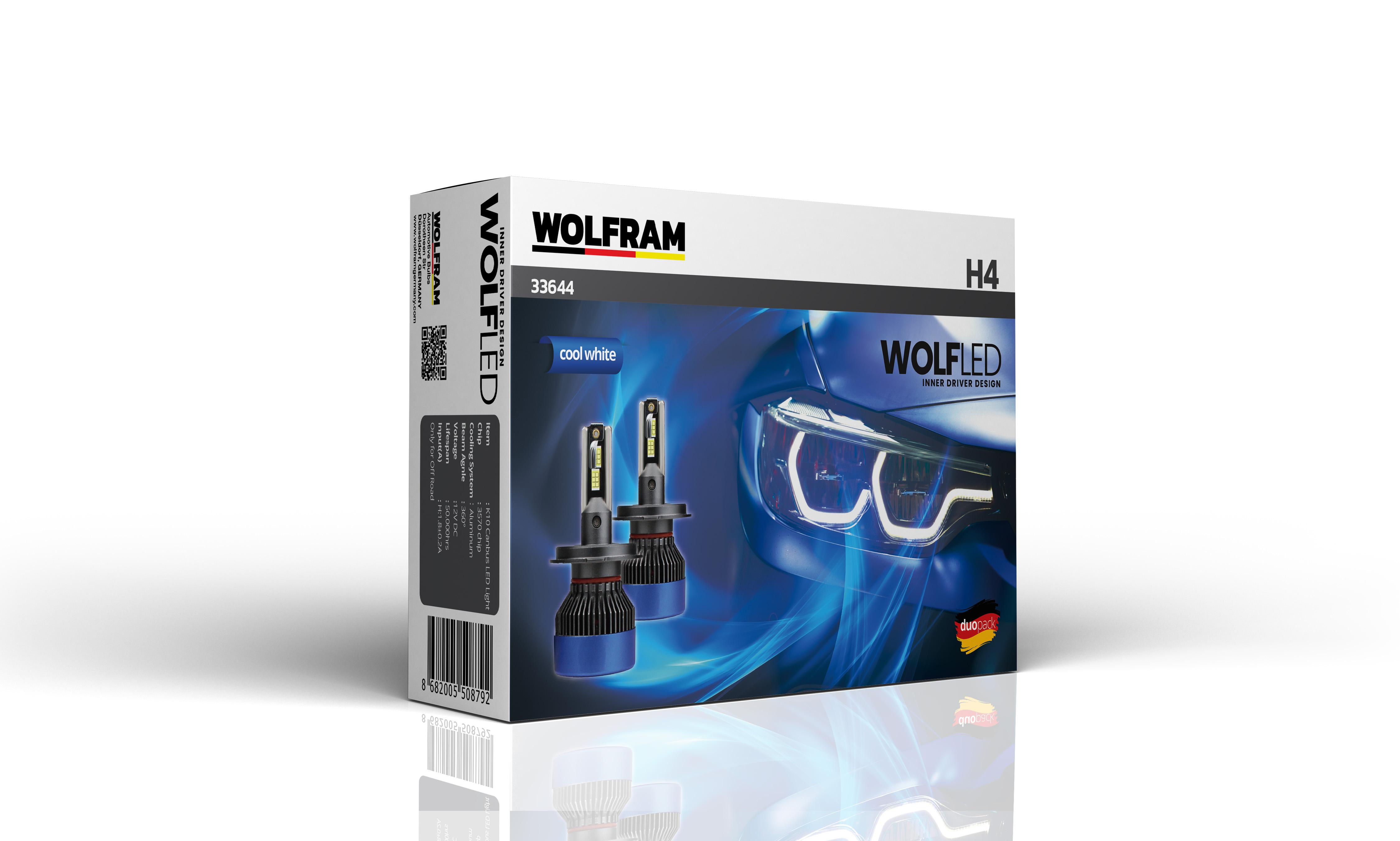 Wolfram H4 Led Xenon Kısa-Uzun Far Ampul Fanlı 11000K Wolf Serisi 12V 75W