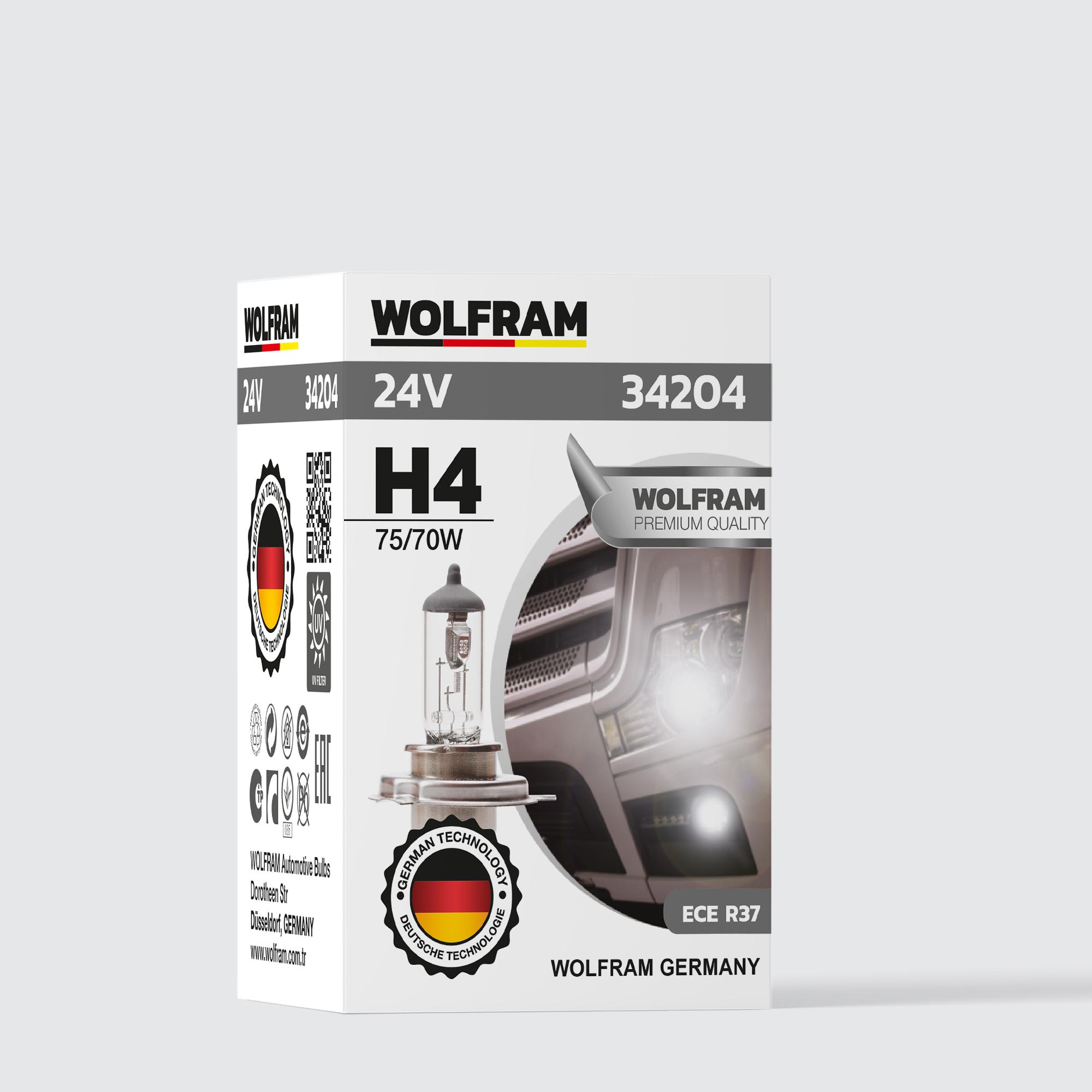 Wolfram H4 Ampul Standart Işık Tırnaklı P43T 24V 75/70W