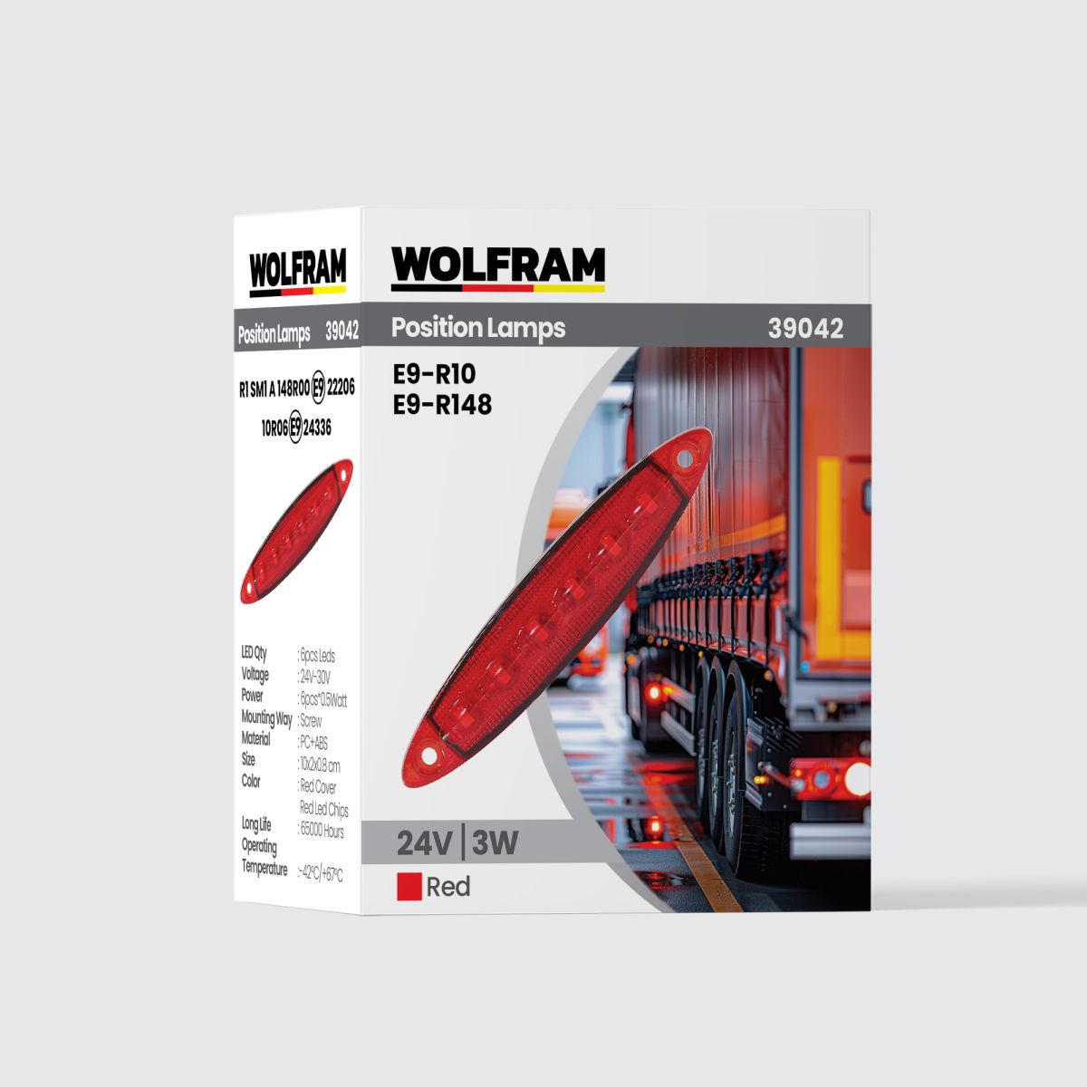 Wolfram Led Yan Pozisyon Lambası Kırmızı Renk Parmak Led 24V 3W E9-R10 Belgeli