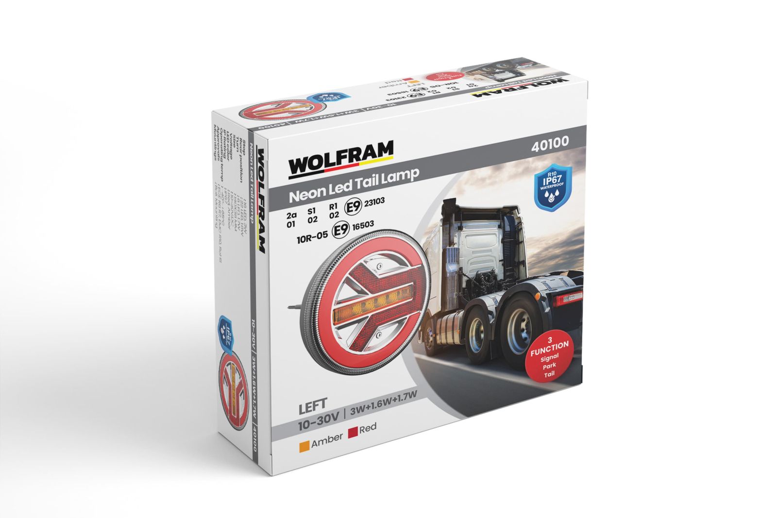 Wolfram Led Yuvarlak 3 Fonksiyonlu Stop-Sinyal-Park Lambası 10-30V E9 Belgeli Sol