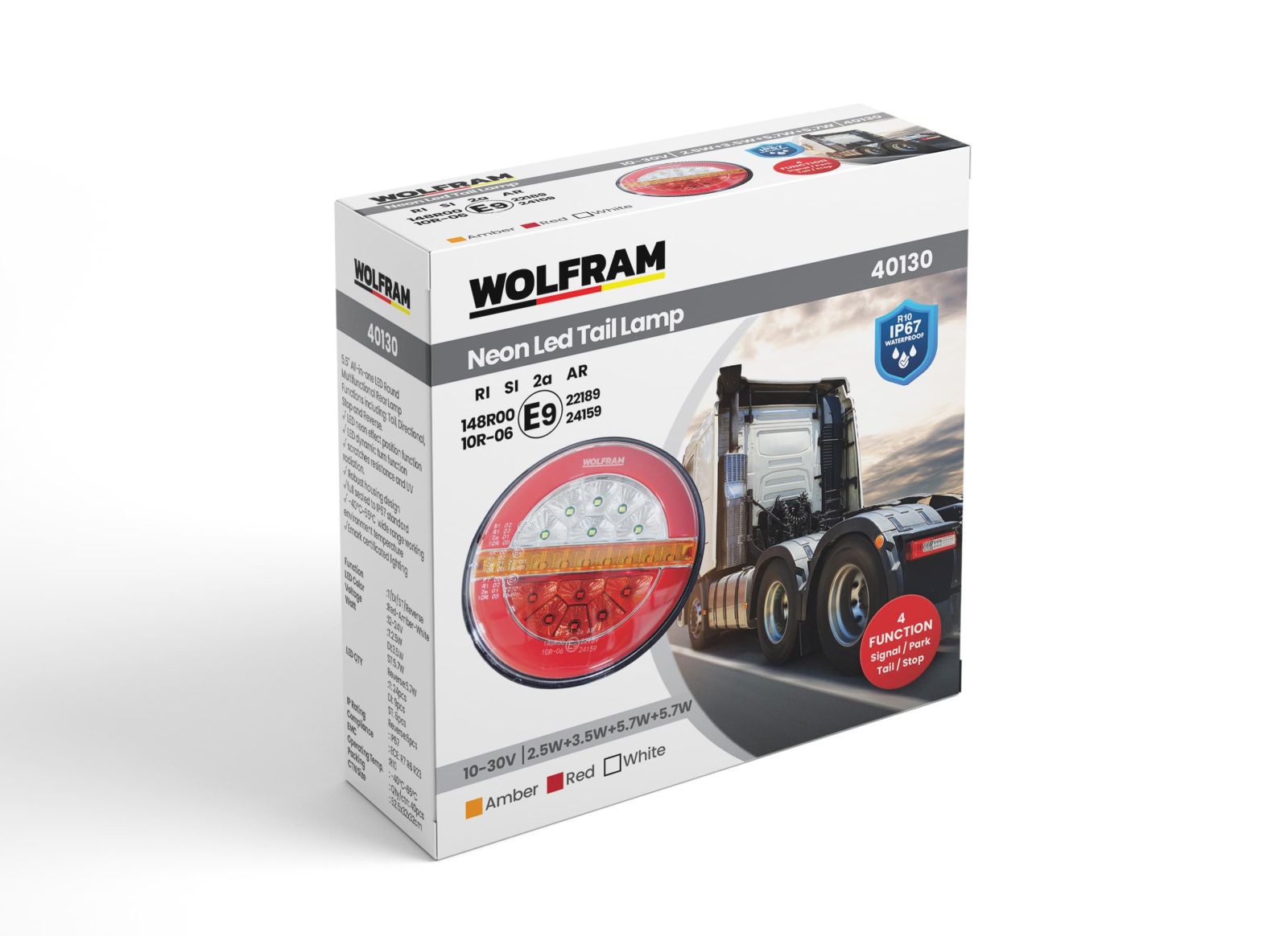 Wolfram Led Yuvarlak 4 Fonksiyonlu Stop-Sinyal-Park Lambası 10-30V E9 Belgeli Sol