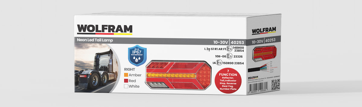 Wolfram Led 7 Fonksiyonlu Arka Stop Lambası Amber-Kırmızı-Beyaz 10-30V E9 Belgeli Sağ