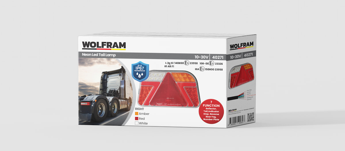 Wolfram Led 7 Fonksiyonlu Arka Stop Lambası Kırmızı-Amber-Beyaz 10-30V E9 Belgeli Sağ