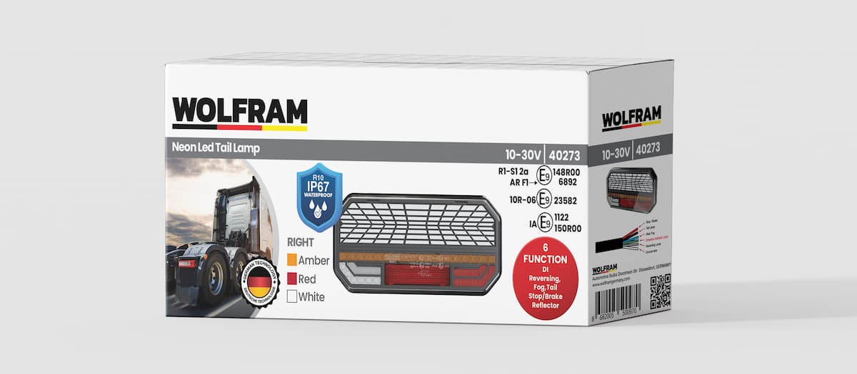 Wolfram Led 6 Fonksiyonlu Arka Stop Lambası Kırmızı-Amber-Beyaz 10-30V E9 Belgeli Sağ