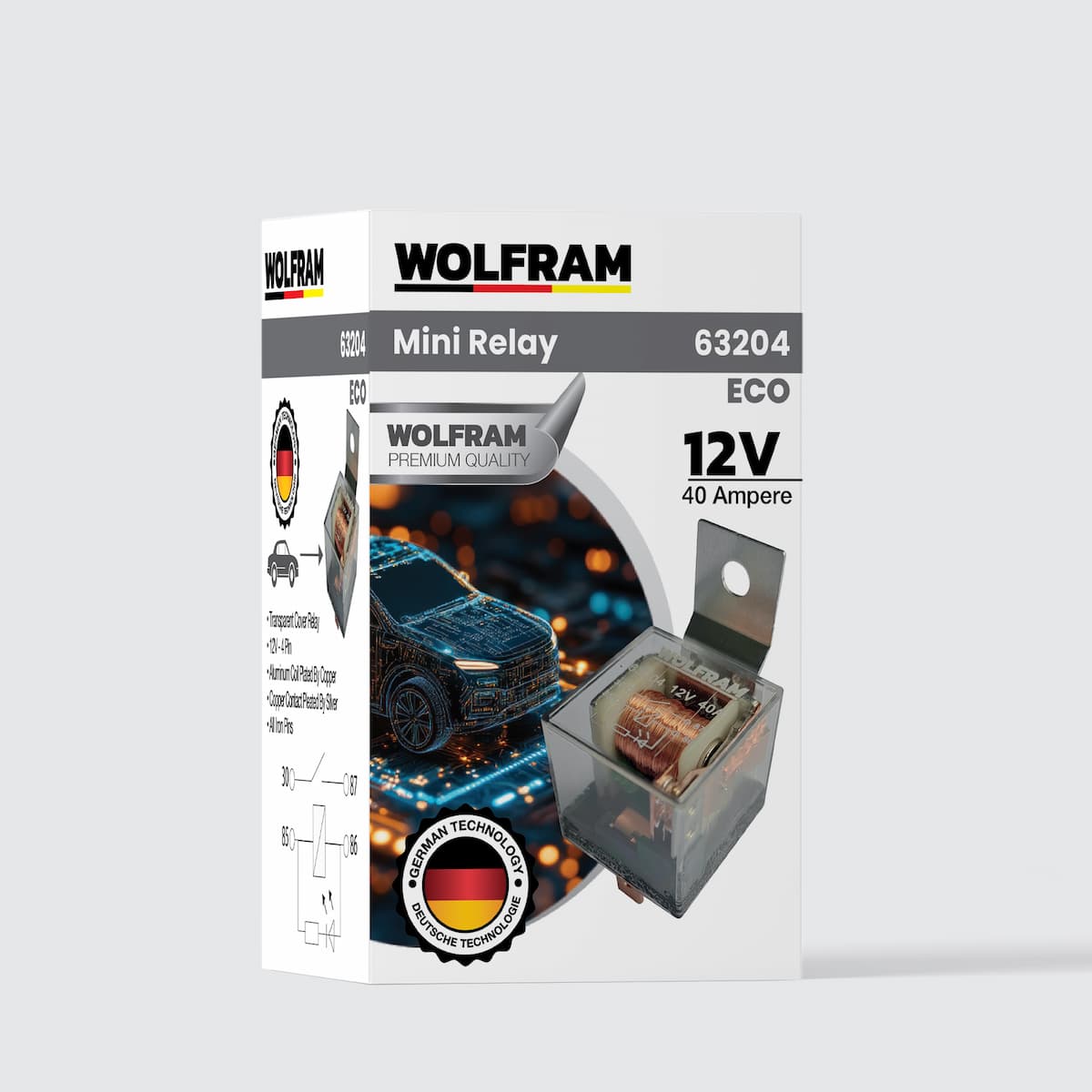 Wolfram Röle Çift Platinli Şeffaf 4 Uçlu Eco 12V