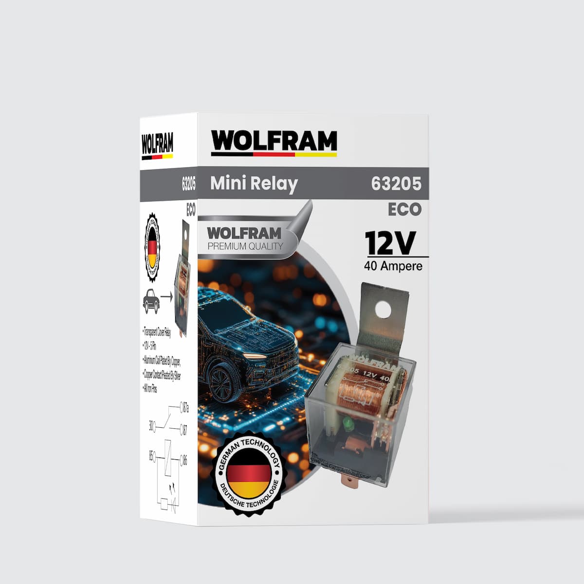 Wolfram Röle Çift Platinli Şeffaf 5 Uçlu Eco 12V
