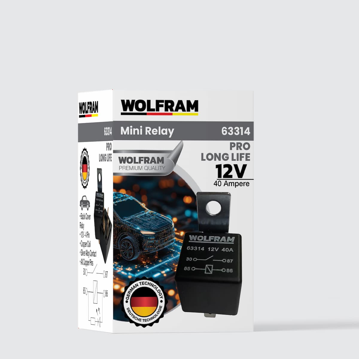 Wolfram Röle Çift Platinli Siyah 4 Uçlu Pro