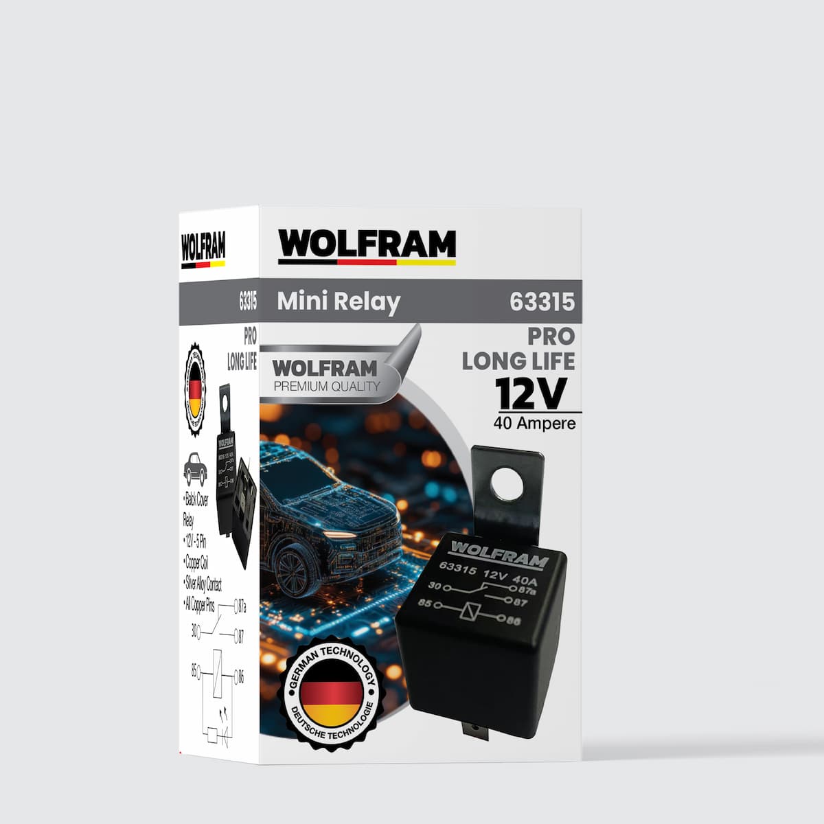 Wolfram Röle Çift Platinli Siyah 5 Uçlu Pro
