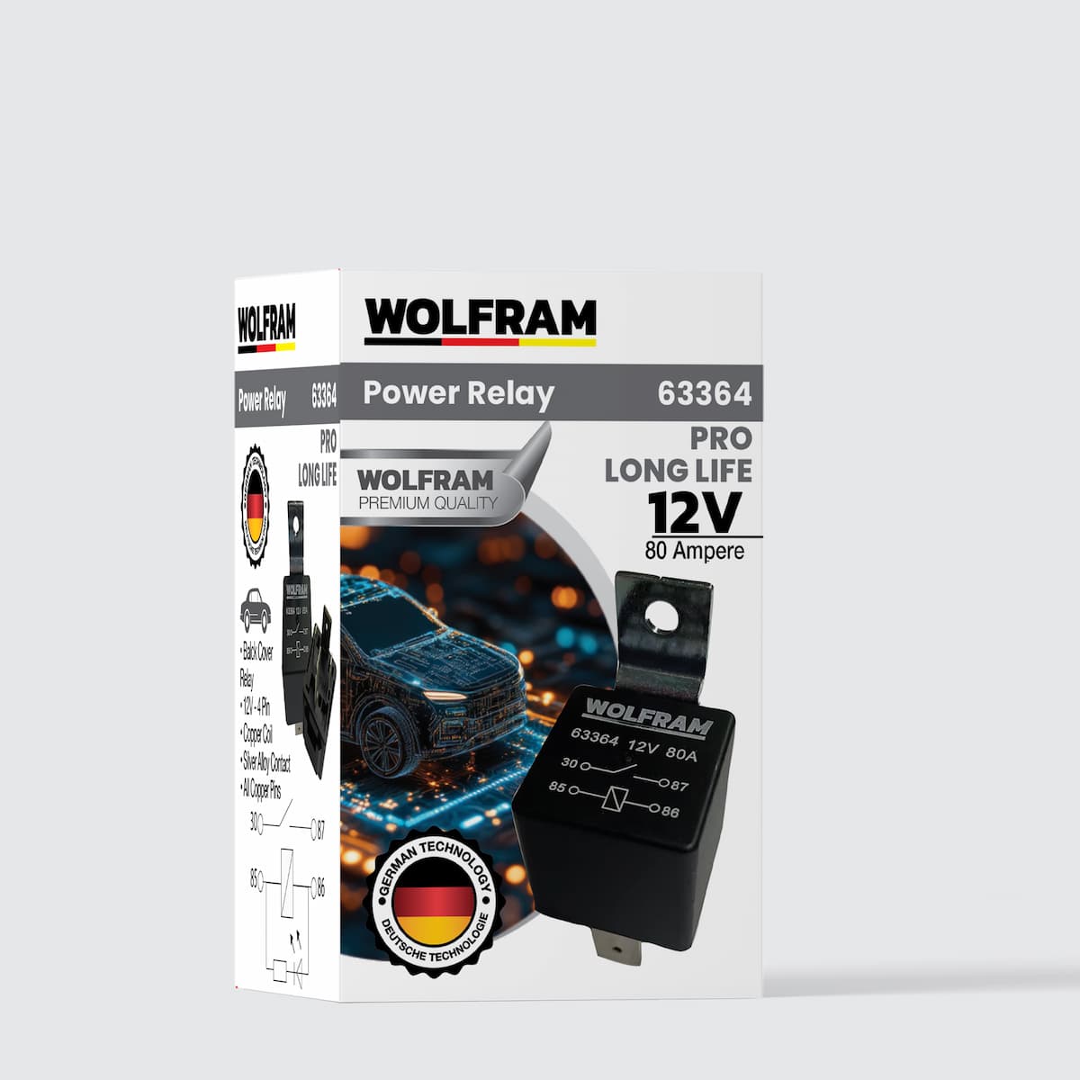 Wolfram Röle Çift Platinli Siyah 4 Uçlu Pro Marş Güç İçin