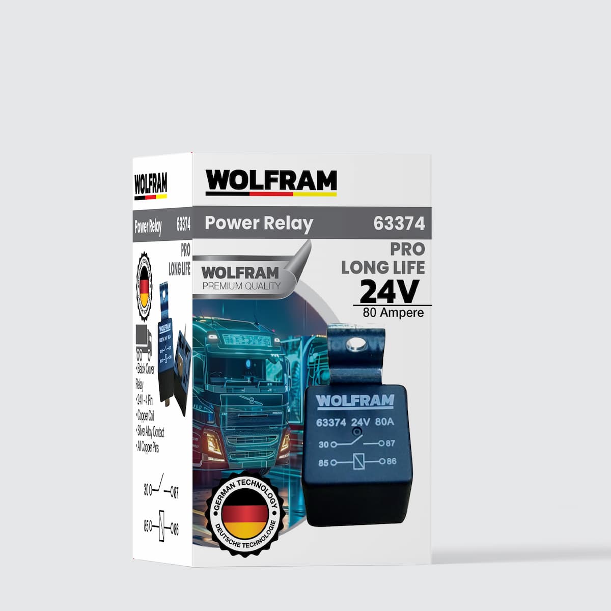 Wolfram Röle Çift Platinli Siyah 4 Uçlu Pro Marş Güç İçin 24V
