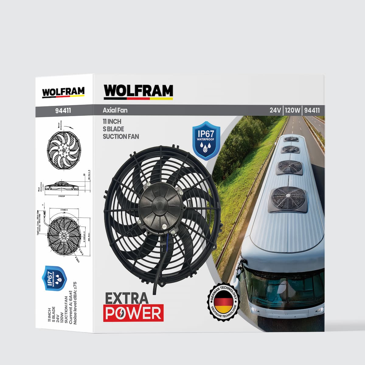 Wolfram Axial Fan 11 Inch S Kanat IP67 Su Geçirmez 24V
